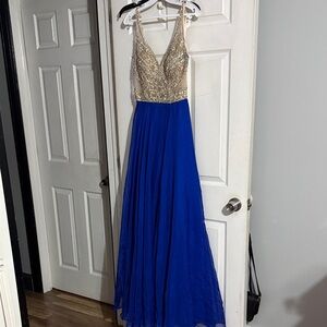Elegant Blue and Gold Evening Gown
